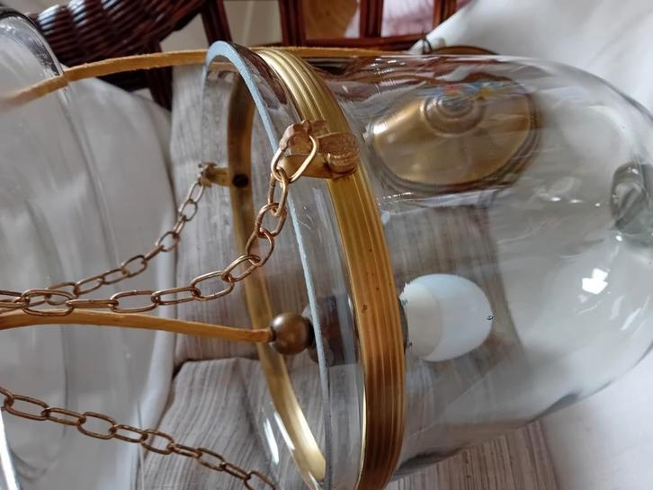 Stolp lamp glas / koper, Antiek en Kunst, Antiek | Lampen, Ophalen of Verzenden
