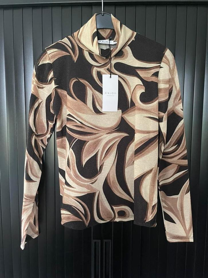 Stijlvol shirt Enjoy bruin/beige S -nieuw-, Kleding | Dames, Tops, Nieuw, Maat 36 (S), Bruin, Lange mouw, Verzenden