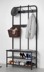 IKEA PINNIG Kapstok met bank, zwart, 193x37x90 cm, 150 tot 200 cm, Gebruikt, Staande kapstok, Metaal