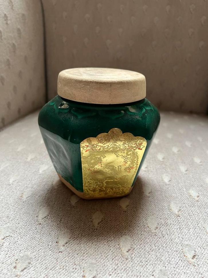 Ouderwets Gemberpotje met Deksel, Huis en Inrichting, Woonaccessoires | Vazen, Gebruikt, Groen, Minder dan 50 cm, Aardewerk of Porselein