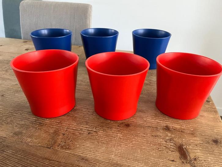 Set van 3x Helderrode Bloempotten / Sierpotten - Pop Colour, Tuin en Terras, Bloempotten, Zo goed als nieuw, Aardewerk, Binnen
