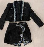 Handgemaakt kralen tweed blazer S + rok setje dames vrouwen, Zwart, Nieuw, Ophalen of Verzenden, H
