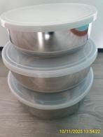 3 in elkaar passende voorraaddozen (RVS plus plastic deksel), Ophalen, Nieuw