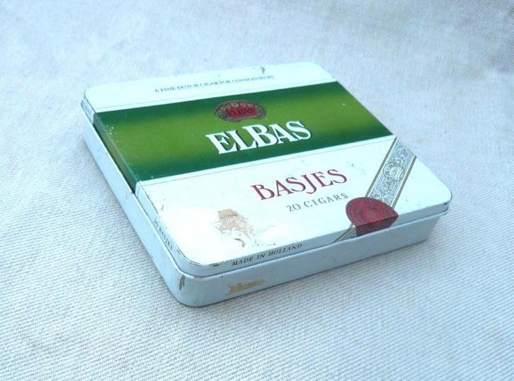 sigaren blik (leeg)  Elbas Basjes 20 sigars Elisabeth Bas., Verzamelen, Rookartikelen, Aanstekers en Luciferdoosjes, Gebruikt