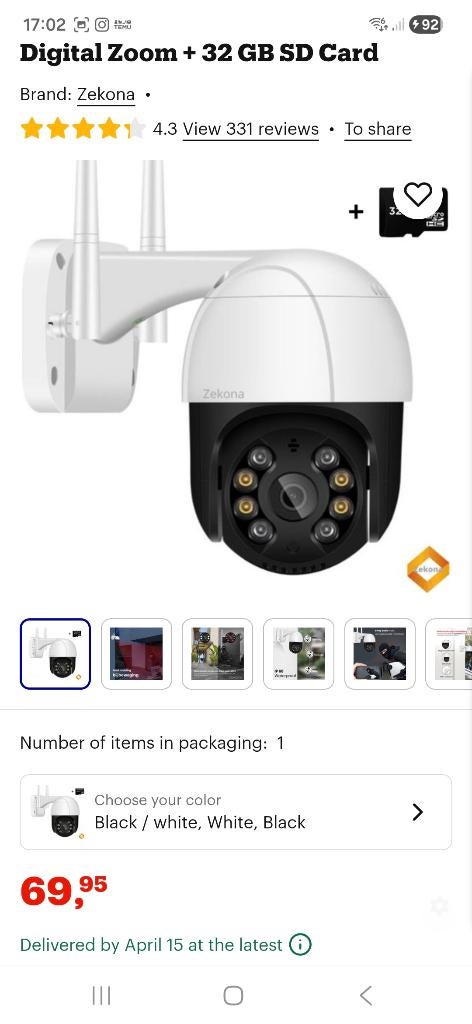 Security camera indoor/Outdoor, Audio, Tv en Foto, Videobewaking, Ophalen, Nieuw, Binnencamera