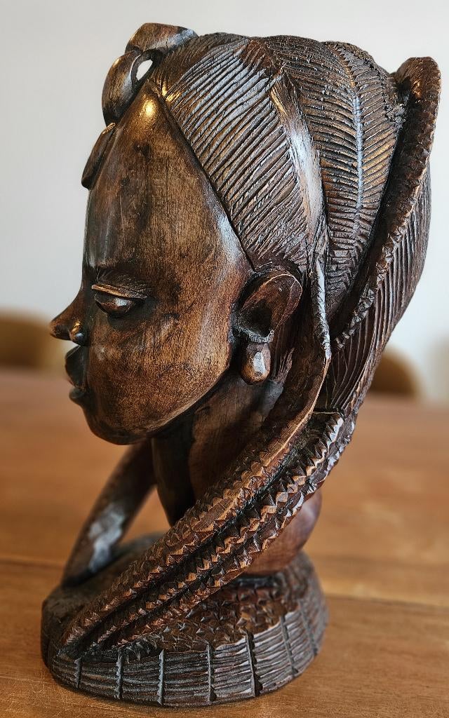 Buste Houtsnijwerk 5,4 kg Afrika, Antiek en Kunst, Kunst | Beelden en Houtsnijwerken, Ophalen of Verzenden