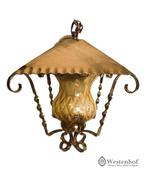 Vintage hanglamp metaal met glazen - goud, Ophalen of Verzenden, Gebruikt, Overige materialen, Minder dan 50 cm
