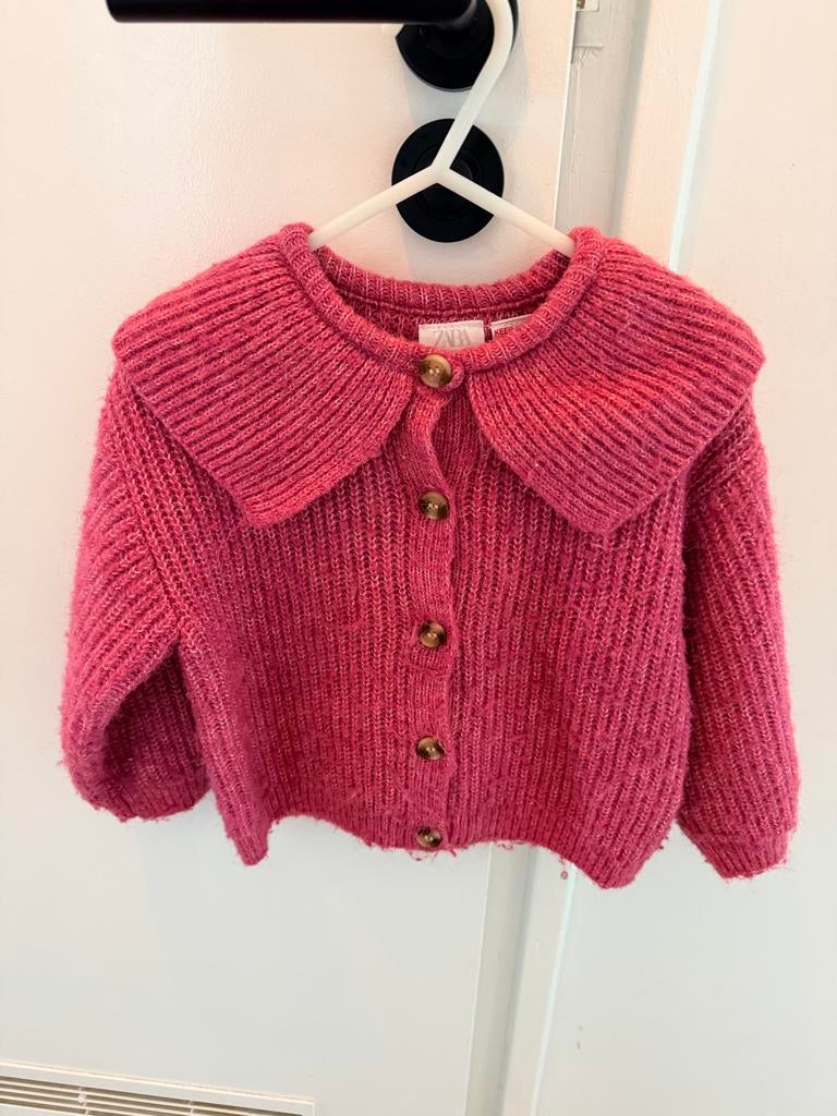 Zara gebreid vestje met kraag - Roze, Kinderen en Baby's, Ophalen of Verzenden, Zo goed als nieuw, Meisje