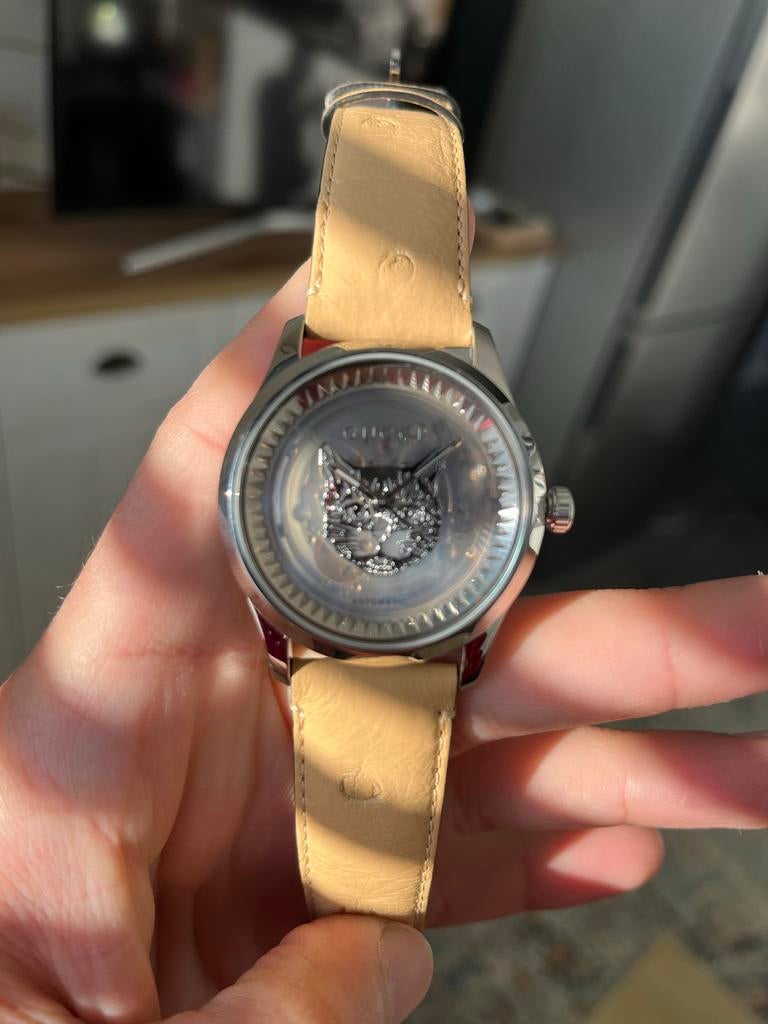 ONGEBRUIKT GUCCI AUTOMATISCH HOLOGRE Horloge, Leer, Staal, Polshorloge, Nieuw