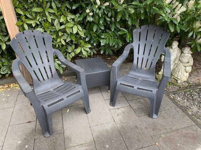 Stoelen 2x antraciet met rotan tafeltje, Tuin en Terras, Ophalen, Zo goed als nieuw, Kunststof, 2 zitplaatsen