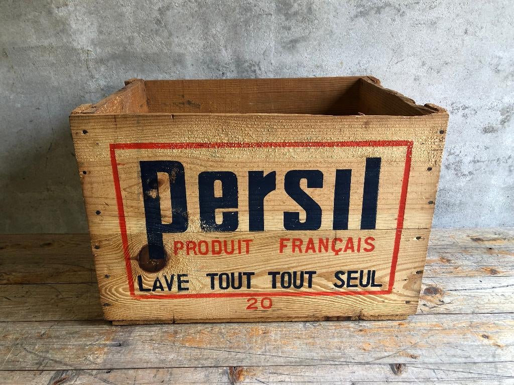 Mooie vintage reclame kist uit Frankrijk van het merk Persil, Ophalen of Verzenden, Gebruikt, Overige typen