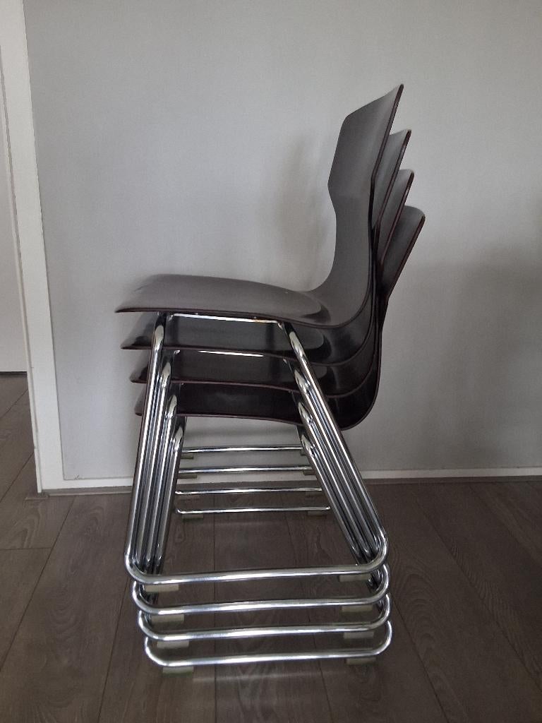 Vier vintage houten school/Bureau stoelen, Ophalen, Gebruikt, Bruin, Vier