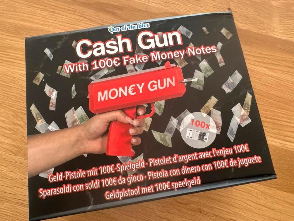 Money Gun met 100 nep biljetten - Feest en Spel, Ophalen, Zo goed als nieuw