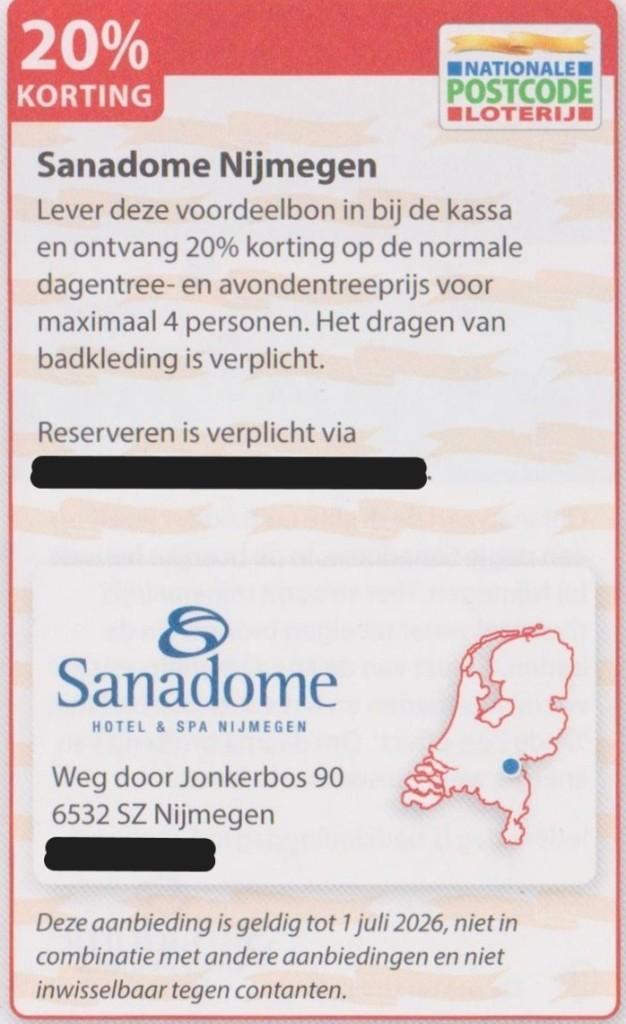 Sanadome Nijmegen 20% korting tot 4 personen. Postcode bon., Tickets en Kaartjes, Kortingen en Cadeaubonnen, Drie personen of meer