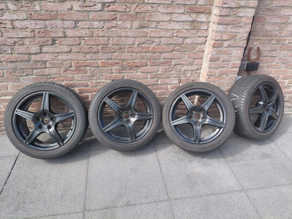 Zwarte LM velgen met Bridgestone Turanza banden, Gebruikt, Banden en Velgen, 17 inch, Ophalen of Verzenden