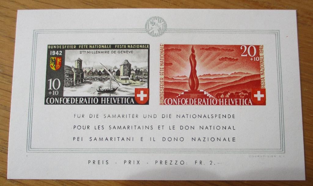 Zwitserland, Pro Patria blokje, 1942, Verzenden, Postfris