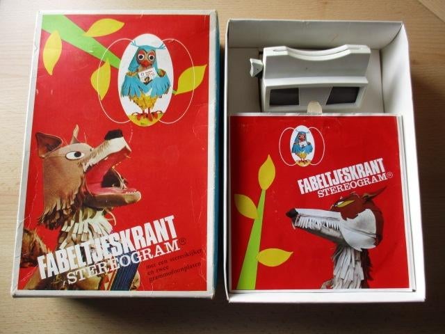 Fabeltjeskrant stereogram set stereokijker, 2 grammafoonplat, Ophalen of Verzenden, Gebruikt