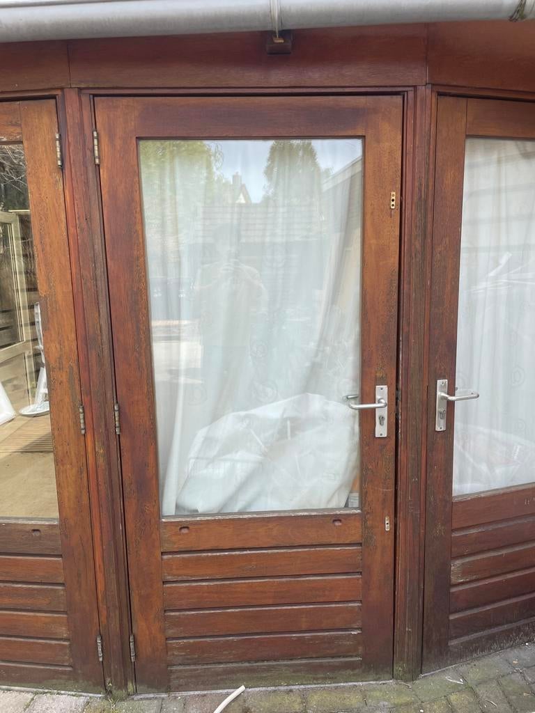 Houten Buitendeuren met dubbel glas, Gebruikt, Deurkozijn, 150 tot 225 cm, Hout