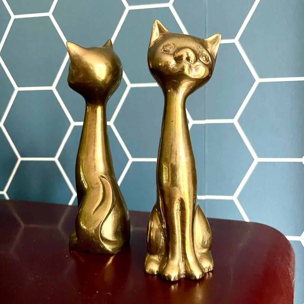 Vintage, retro, messing poes, kat beeld, Verzamelen, Beelden en Beeldjes, Gebruikt, Dier, Ophalen of Verzenden