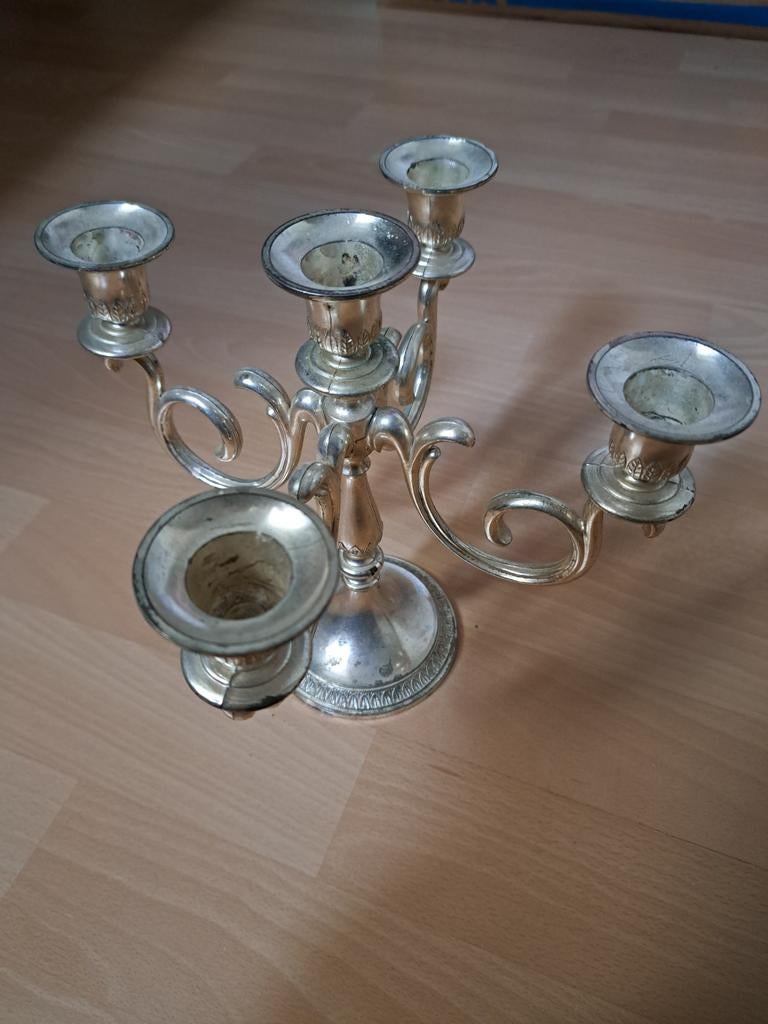 Vintage BMF Germany Verzilverde Vijfarmige Kandelaar, Ophalen of Verzenden