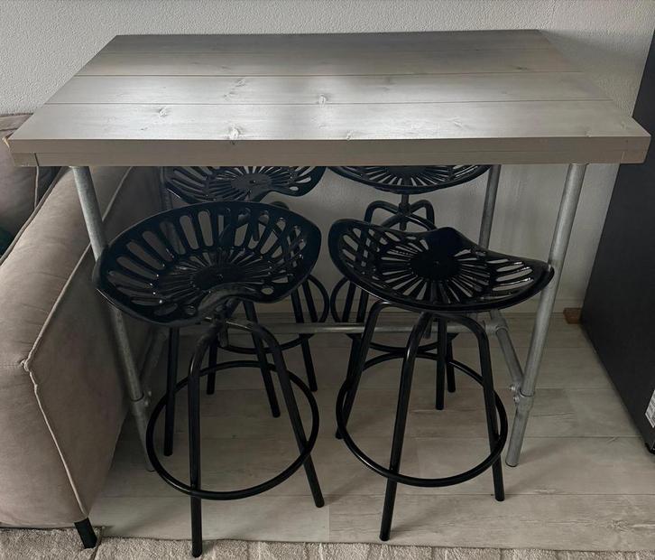 Industriële steigerhouten bartafel van Woonhout, Huis en Inrichting, Tafels | Eettafels, Gebruikt, 50 tot 100 cm, 100 tot 150 cm