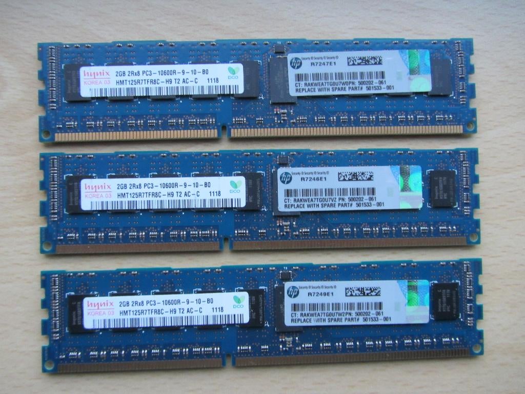 3x Hynix 2GB PC3-10600 DDR3-1333MHz ECC Registered CL9, 1333 MHz, Server, DDR3, Ophalen of Verzenden