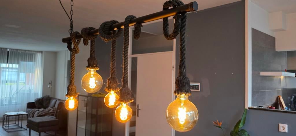 Hanglamp met 5 dimbare lampen breed 110 cm, 50 tot 75 cm, Glas, Ophalen of Verzenden, Zo goed als nieuw