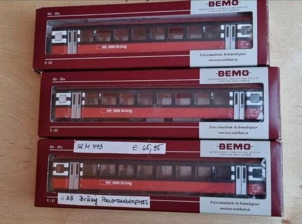 Bemo (HOm) 3 wagons 3271 443 SBB Brünig, Hobby en Vrije tijd, Modeltreinen | H0, Overige merken, Gebruikt, Gelijkstroom, Wagon