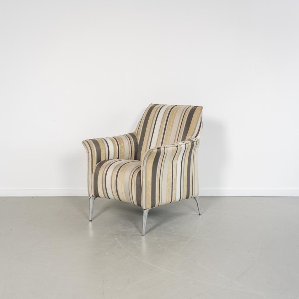 2x Leolux Mayuro Fauteuil Grijs/Wit/Beige Stof - Gestreept, Huis en Inrichting, Fauteuils, Niet ingevuld, Minder dan 75 cm, Niet ingevuld