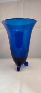 Blauwe kobaltblauwe glazen vaas op pootjes Retro Vintage, Ophalen of Verzenden