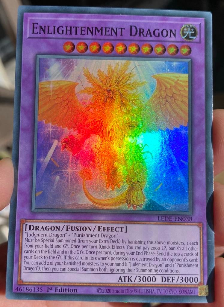 Yu-Gi-Oh! Enlightenment Dragon LEDE 1st Edition !, Hobby en Vrije tijd, Verzamelkaartspellen | Yu-gi-Oh!, Ophalen of Verzenden