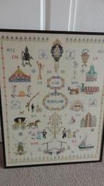 Grote lijst geborduurd 87/64 cm merklap oud hollands, Ophalen, Gebruikt