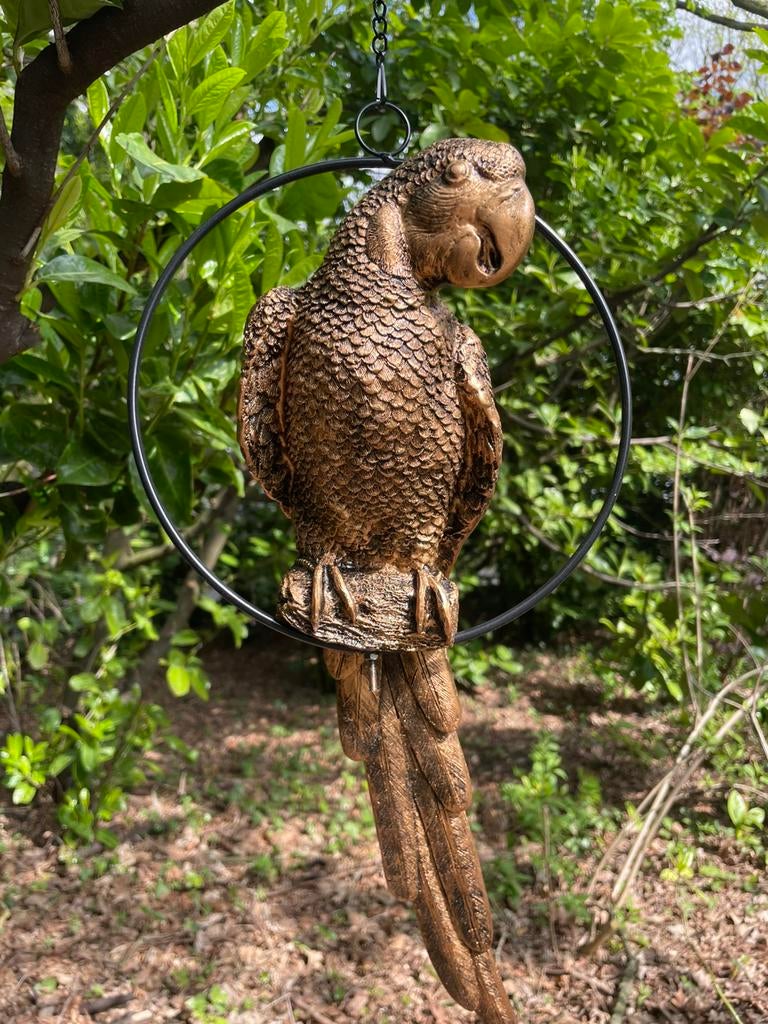 Papegaai rosegoud in ring beeld tuin huis vogel raamhanger, Ophalen, Nieuw, Kunststof, Dierenbeeld