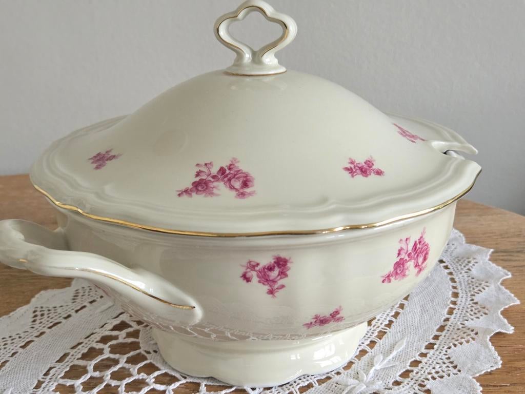 Oude brocante soepterrine schaal roosjes Marie Luise, Antiek en Kunst, Ophalen of Verzenden