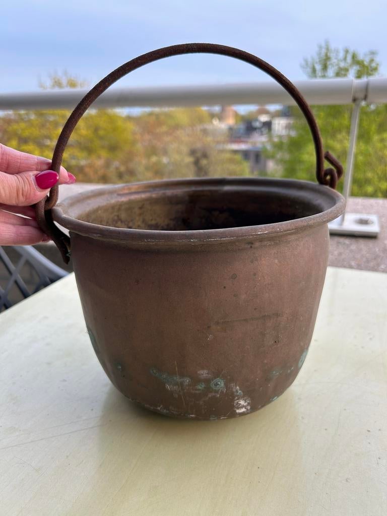 Oude koperen ketel met hengsel, Antiek en Kunst, Ophalen of Verzenden, Koper