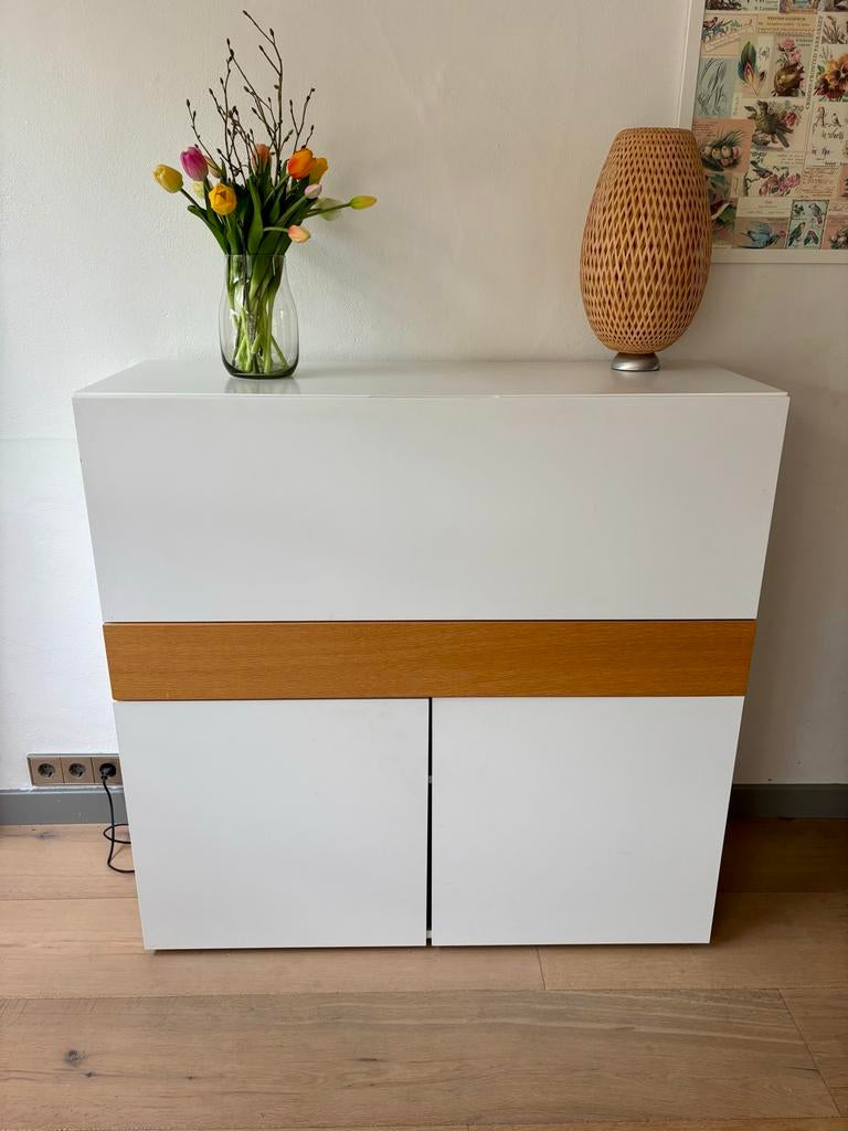 Moderne Secretaire Wit met Houten Accent - 110,5x110x41,5 cm, Ophalen, Gebruikt