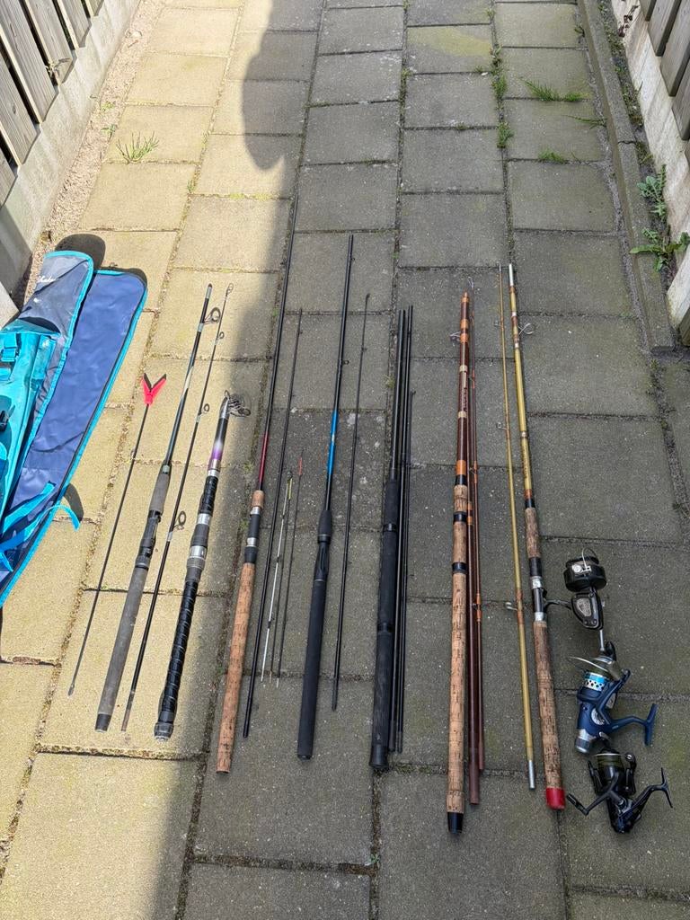 2x foudraal met in totaal 6 vis hengels, Ophalen, Gebruikt, Werphengel