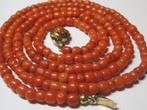 Antiek bloedkoraal collier ketting met gouden slot 79 cm, Ophalen, Goud, Ketting