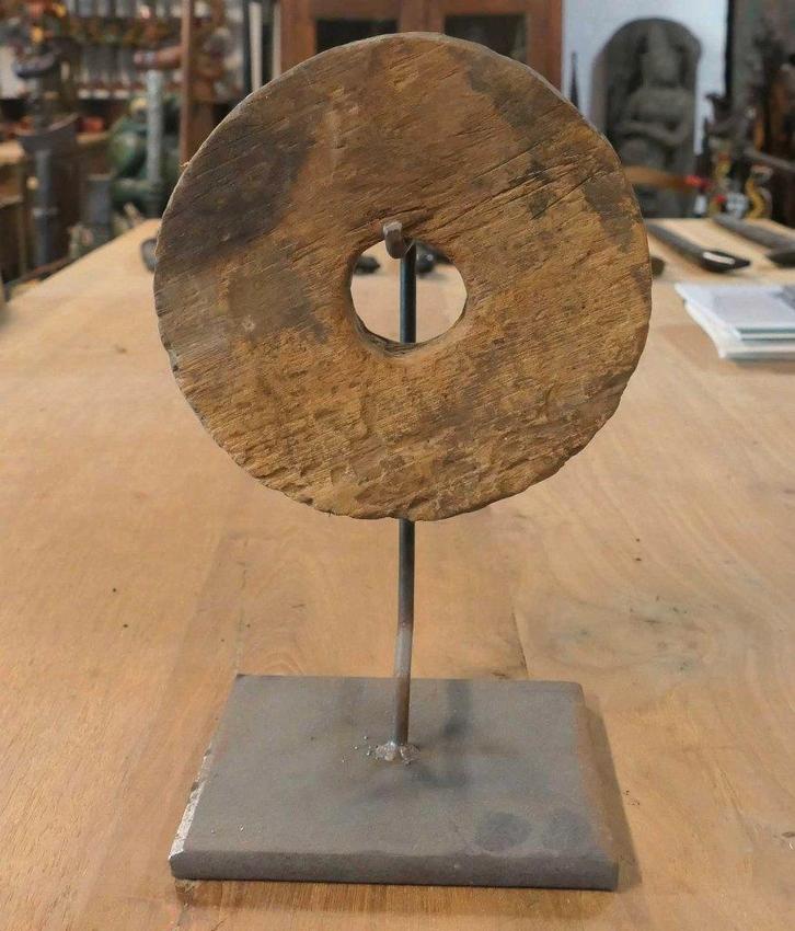Oud hout wiel Decoratie geleefd teak landelijk rustiek HW1, Antiek en Kunst, Kunst | Niet-Westerse kunst, Ophalen of Verzenden