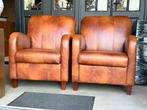 Set Runderleren Fauteuils Izgs Cognac kleur leer, Landelijk klassiek, Zo goed als nieuw, 50 tot 75 cm, Leer