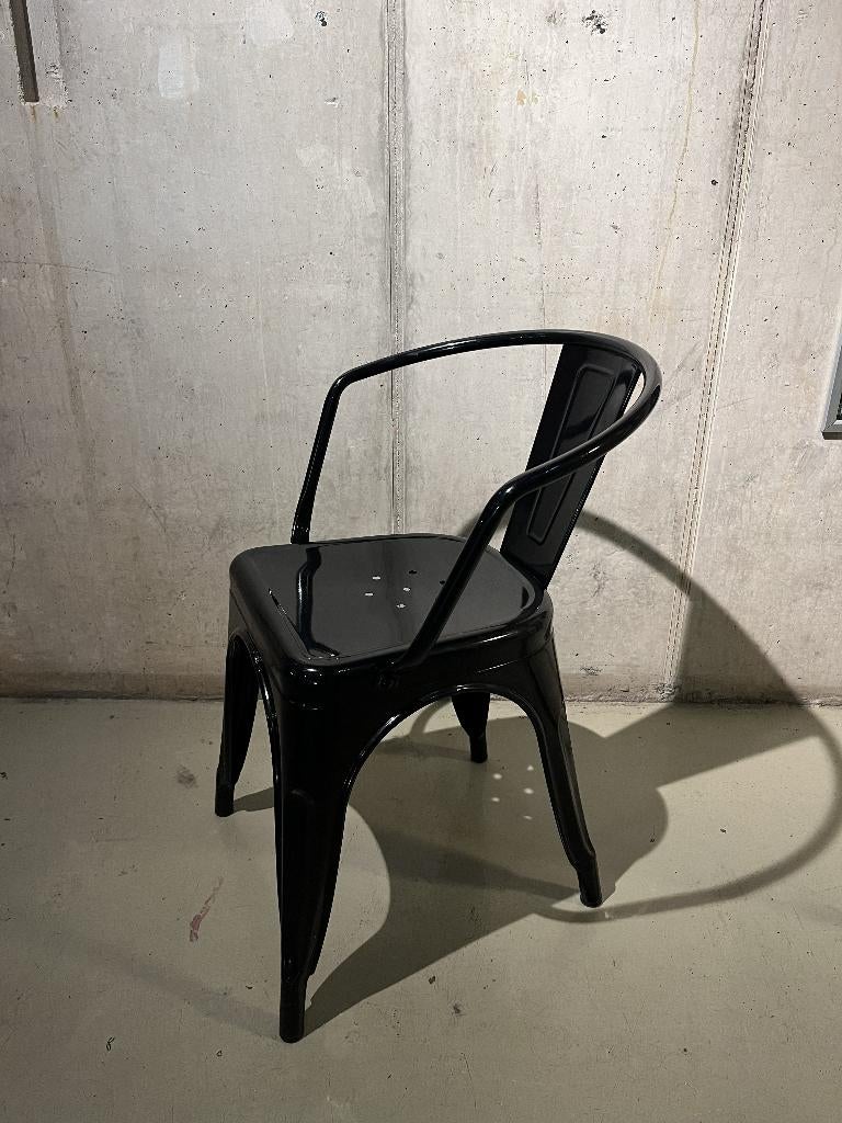 Mooie Franse metalen bistro stoel lage rug, Ophalen, Gebruikt, Zwart, Metaal