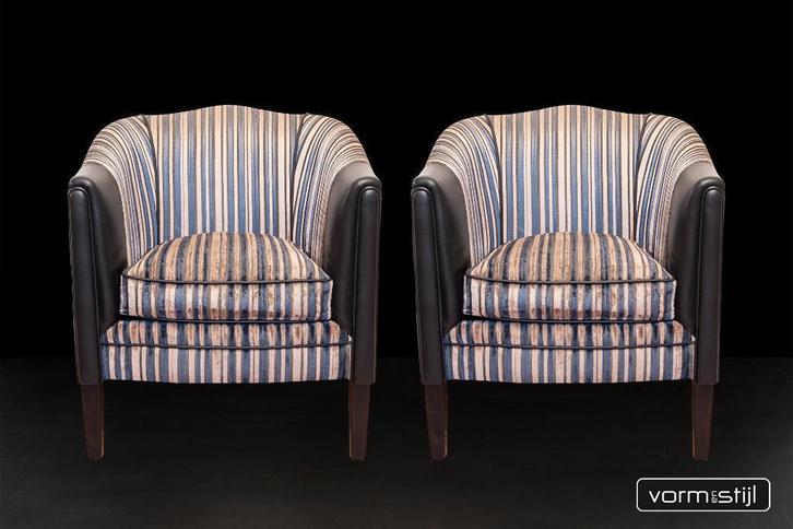 Engelse Art Deco clubchairs, Huis en Inrichting, Fauteuils, Zo goed als nieuw, Leer, Stof, 50 tot 75 cm, 75 tot 100 cm, Ophalen