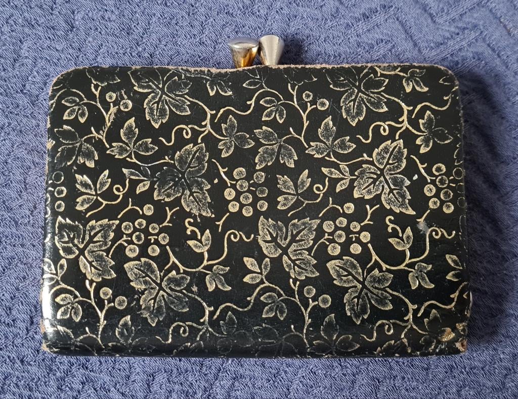 Antieke damesportemonnee, Sieraden, Tassen en Uiterlijk, Portemonnees, Ophalen of Verzenden, Gebruikt, Zwart, Leer