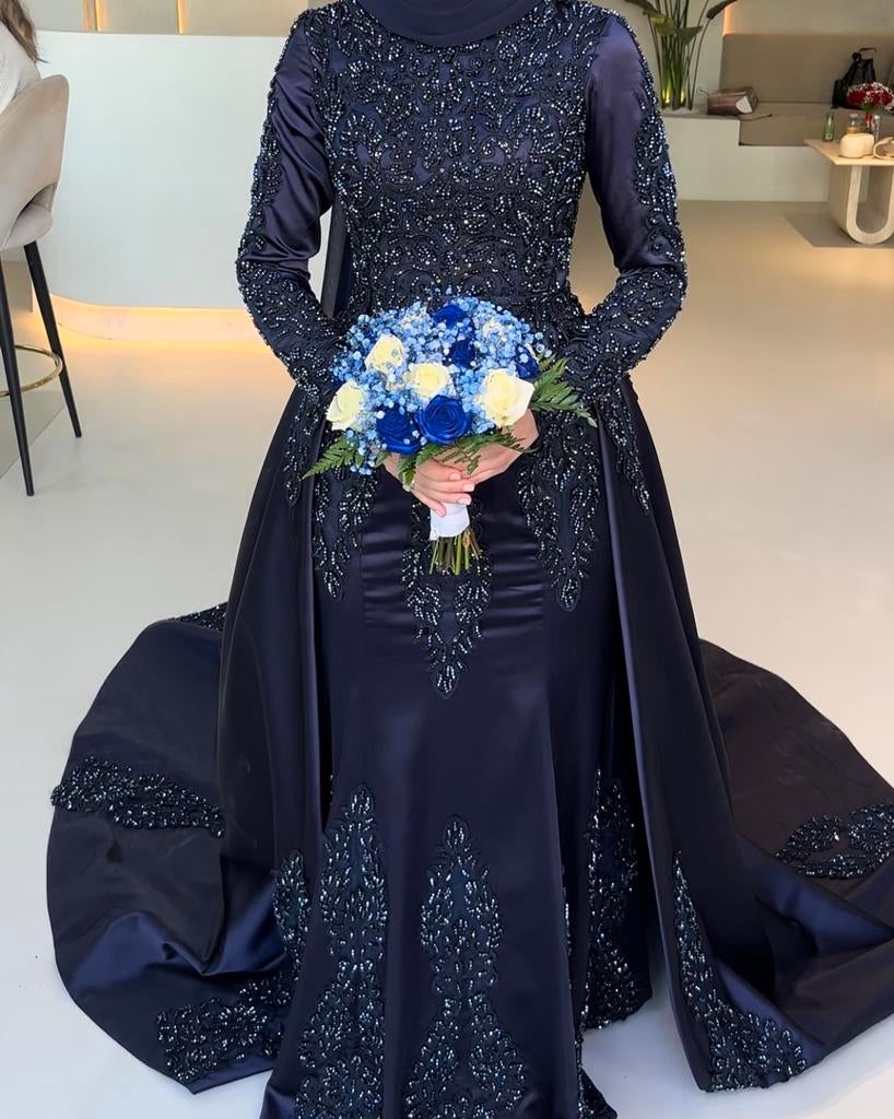 Prachtige Hennajurk / Donkerblauw met kralen, Maat 38/40 (M), Galajurk, Blauw, Ophalen of Verzenden