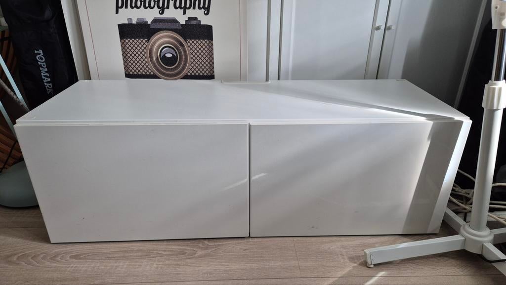 IKEA Besta TV-meubel met lade en deur - Wit hoogglans, Ophalen, Overige materialen, Gebruikt, 100 tot 150 cm