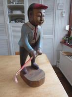 Apart houten beeld van golfer met golfstick, Ophalen of Verzenden