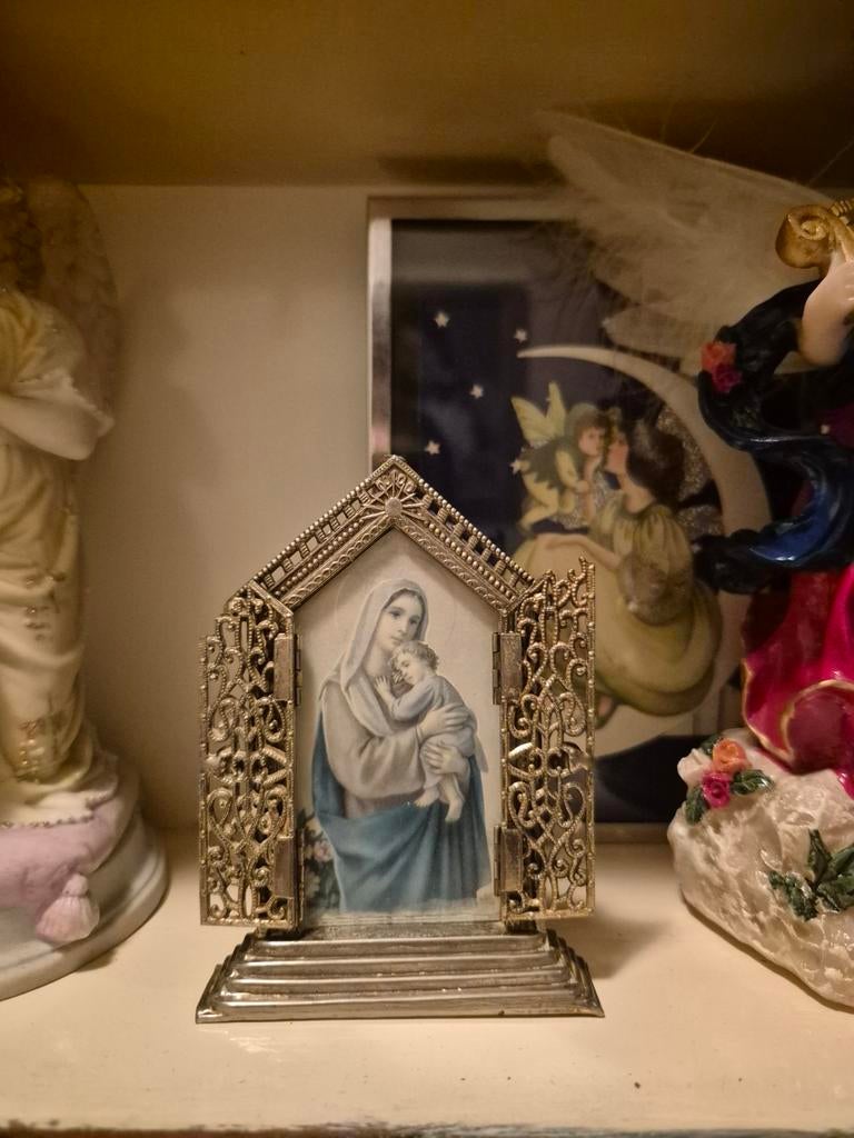 Vintage Maria met Kind Icoon in Metalen Frame, Ophalen