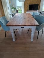 Teakhout eettafel met 4 stoelen, Ophalen, Gebruikt, Teakhout, 200 cm of meer