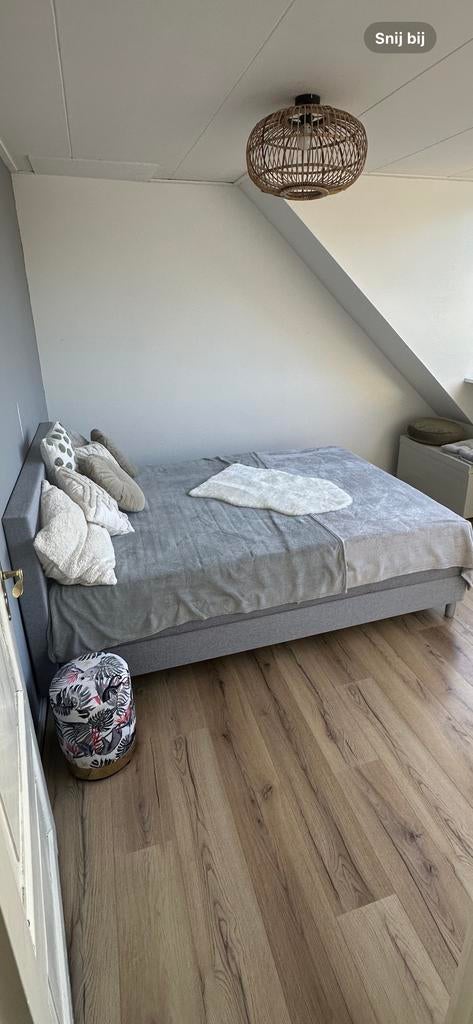 Boxspring 140x210 cm - Grijs, Ophalen, Gebruikt, 210 cm, Tweepersoons