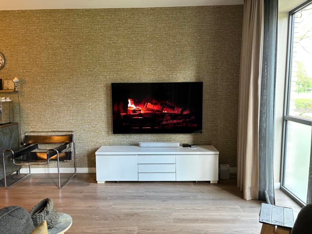 Tv kast ikea bestå burs hoogglans wit 180 breed, Ophalen, Overige materialen, Gebruikt, Modern en strak